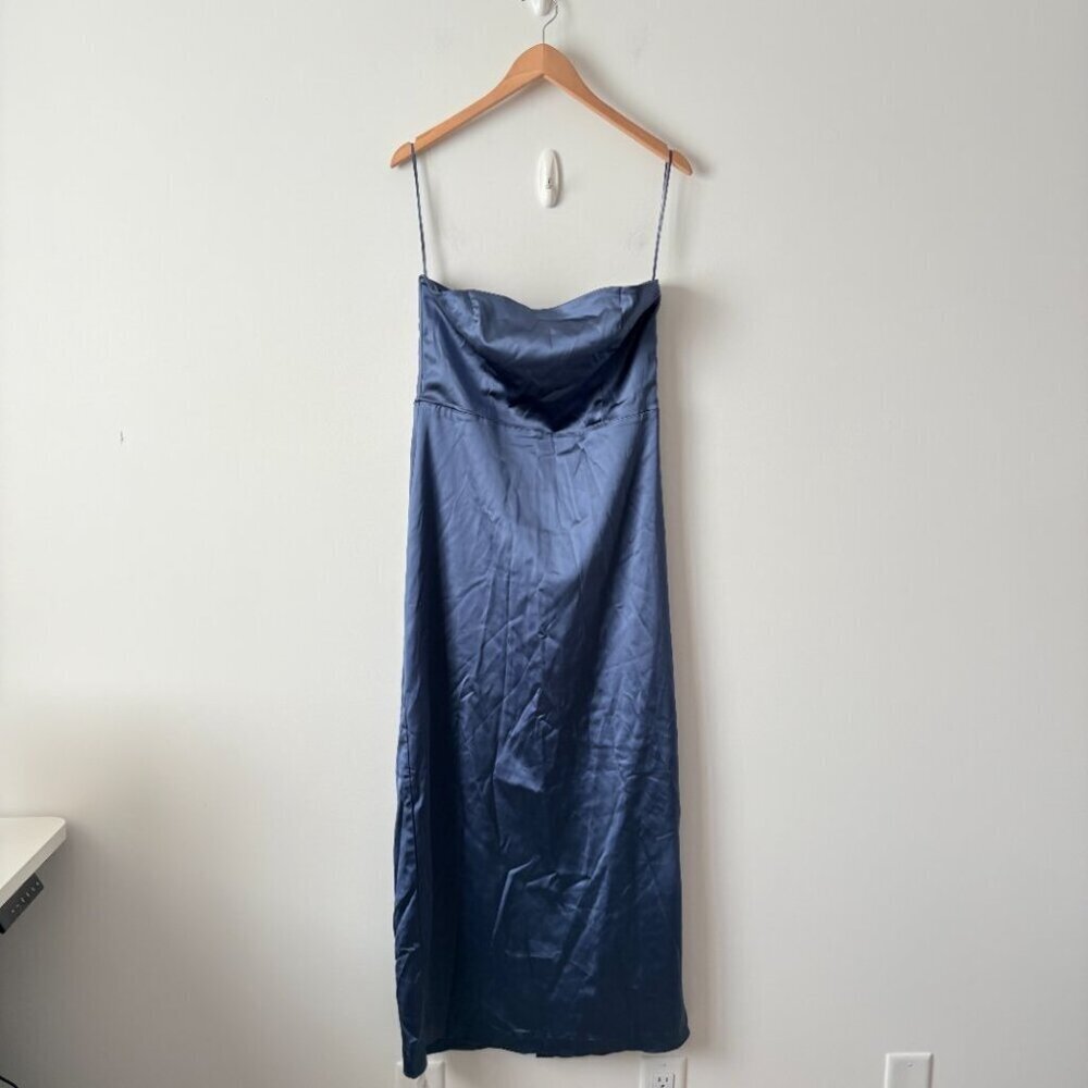 Abercrombie & Fitch Stretch Satin Strapless Maxi Dress Blue Size Large - Picture 8 of 13
